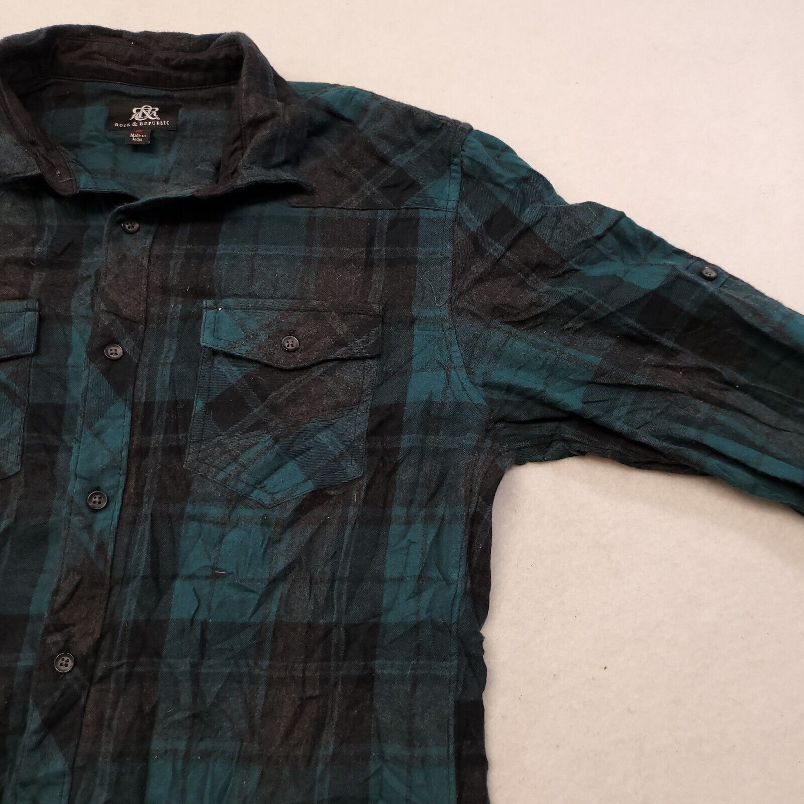 Rock & Republic Rock & Republic Madras Flannel Shirt Mens Size Medium M Blue Size US M / EU 48-50 / 2 - 5 Thumbnail