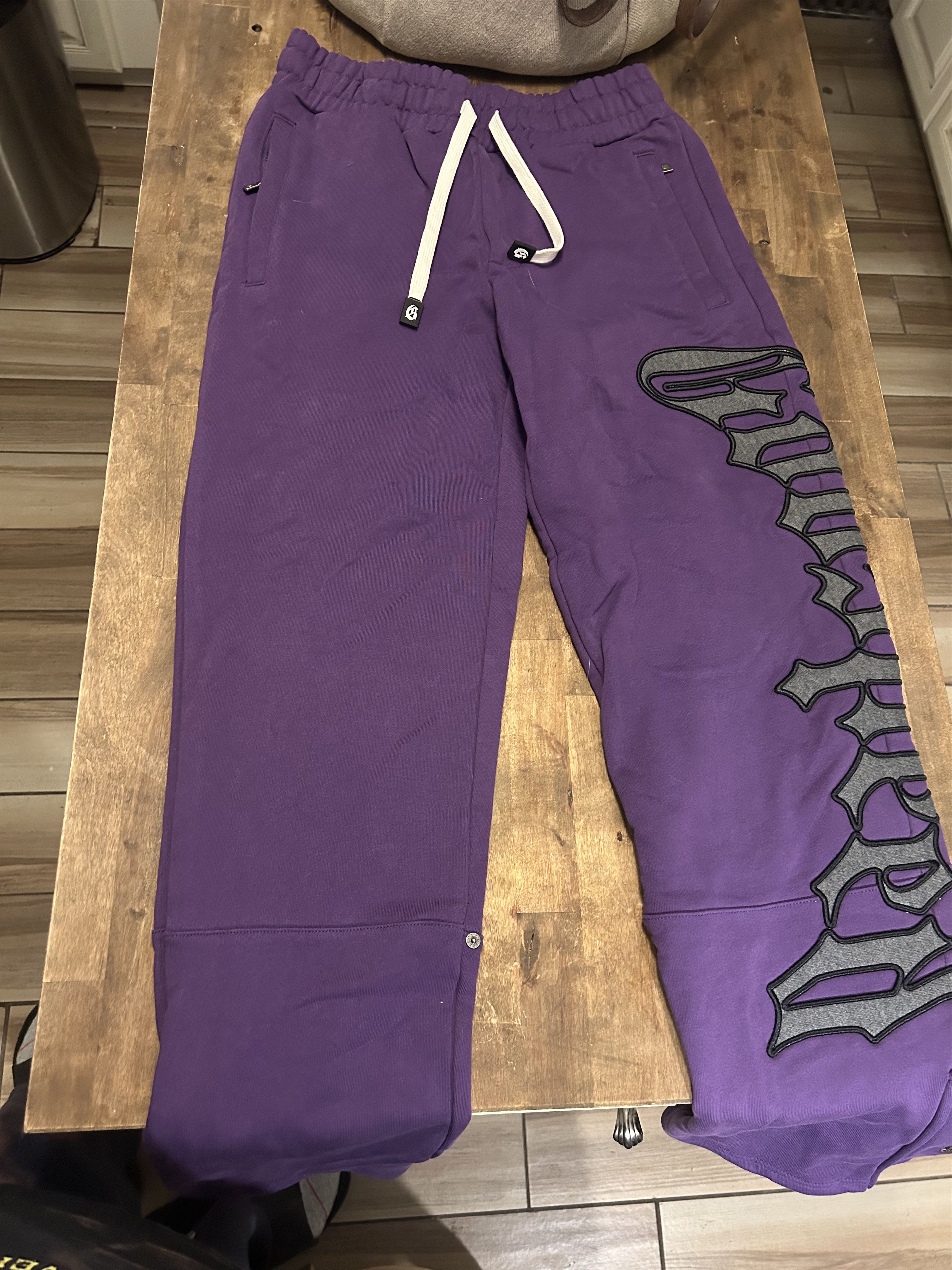 SMALL Purple GodSpeed Sweatpants with Grey Side Script