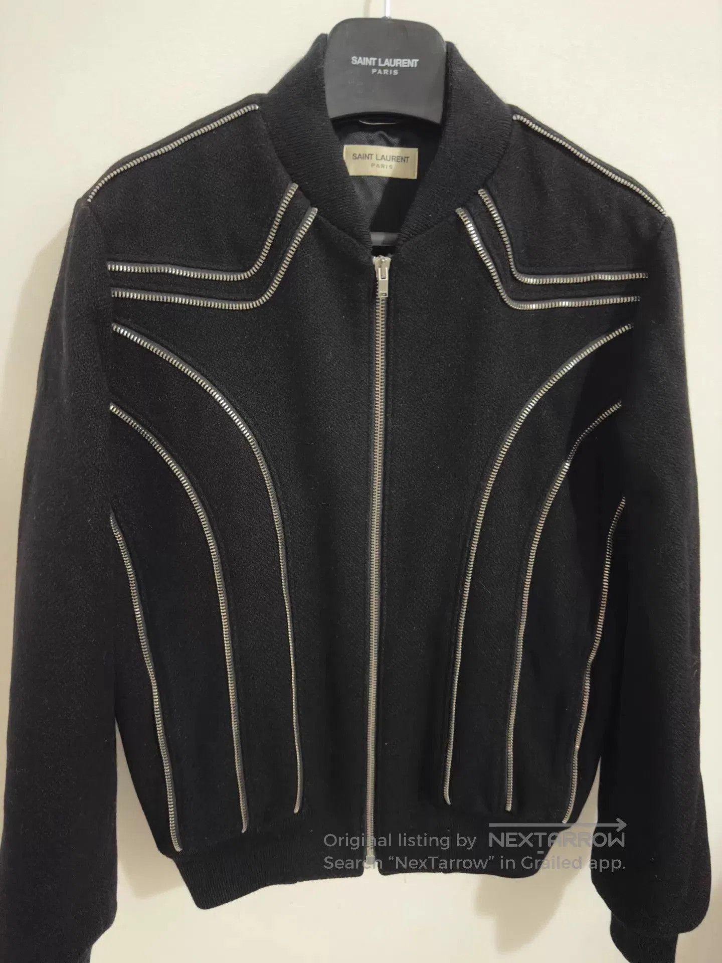 Saint Laurent Paris Black Zip-Front Bomber Jacket with Stitch Detail. Size US S / EU 44-46 / 1 - 3 Thumbnail