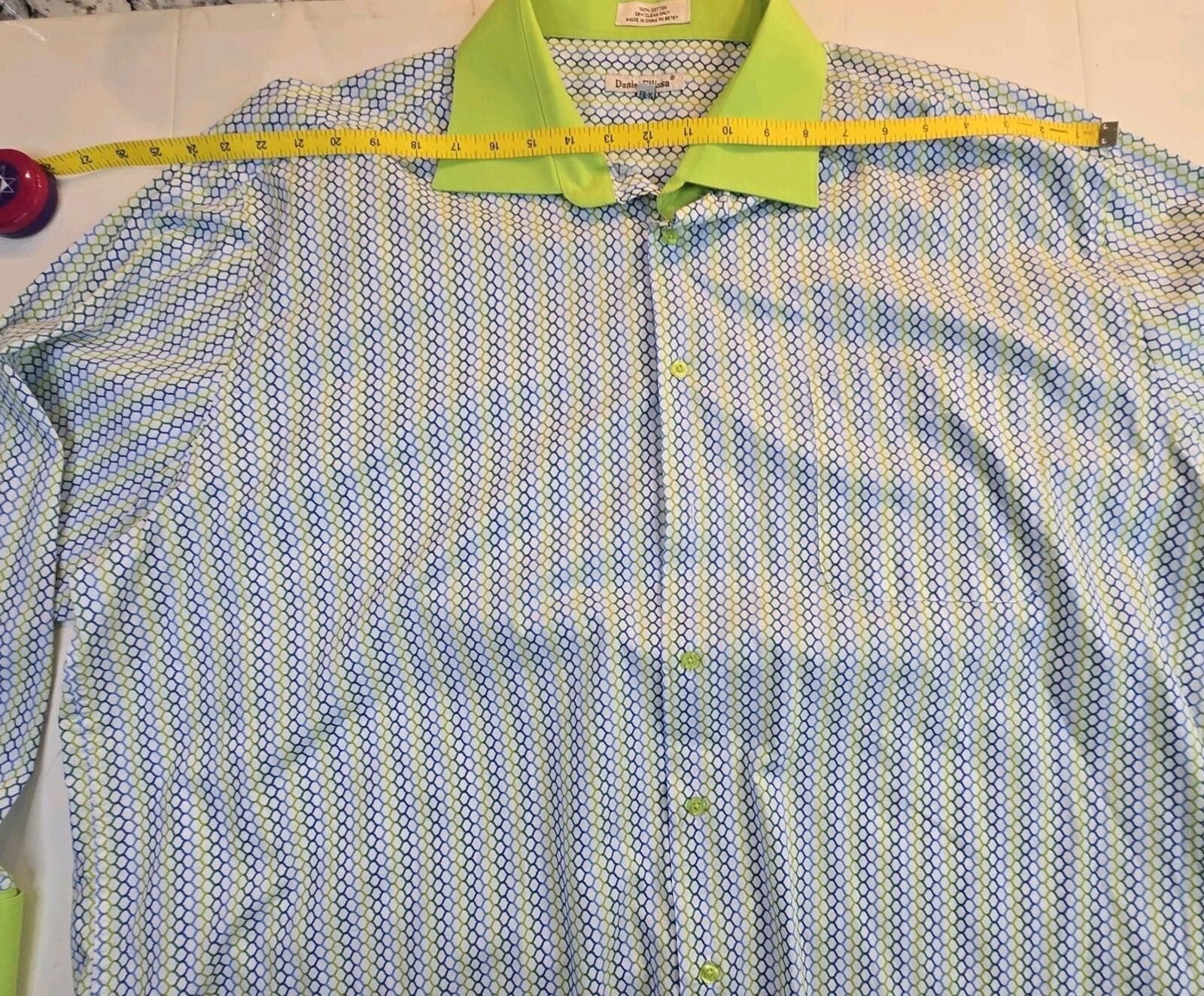 Other Daniel Ellissa Mens Dress Shirt White & Green Stripe Sz 19.5 Size 52R - 7 Thumbnail
