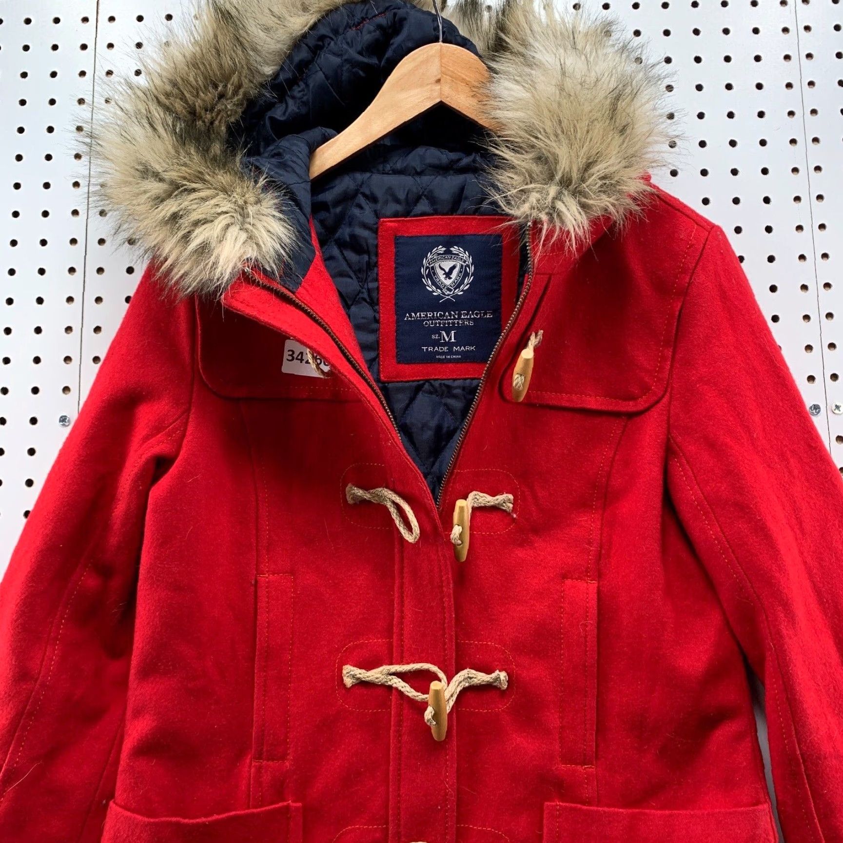 American Eagle Outfitters American Eagle Wool Coat Womens Medium Red Hooded Toggle Faux Fur 20x29 Coat Women Red Wool Blend Pea Coat Winter Removable? Size M / US 6-8 / IT 42-44 - 7 Thumbnail