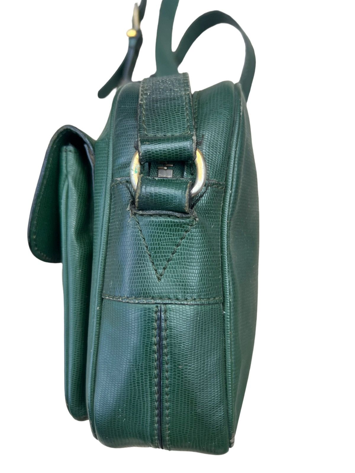 Celine × Leather Vintage CELINE Distress Patina Green Leather Bag riri Zipper Size ONE SIZE - 9 Thumbnail