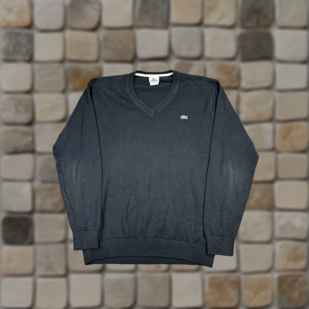 Lacoste Lacoste Sweater Mens L Black Cotton Knit Pullover V-Neck Logo Solid Knit Winter Casual Mens Size US L / EU 52-54 / 3 - 1 Thumbnail