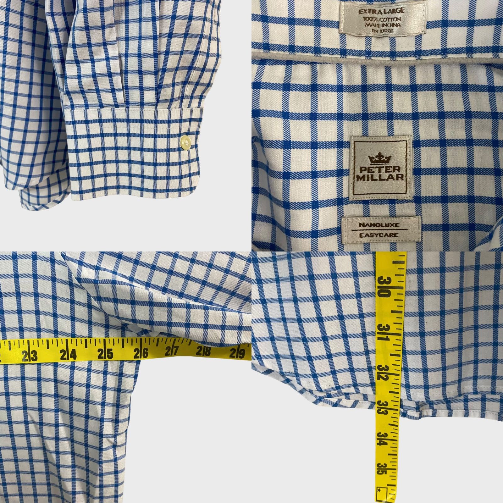 Peter Millar VINTAGE Peter Millar Nanoluxe Button-Down Shirt Mens Large Blue Check Long Sleeve Cotton Size US L / EU 52-54 / 3 - 8 Thumbnail