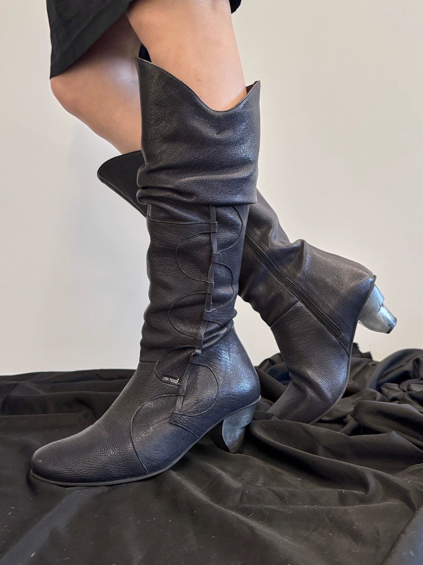 Vintage European Vintage Tall Unique Slanted Heel Boots Size 39 Size US 8.5 / IT 38.5 - 1 Thumbnail
