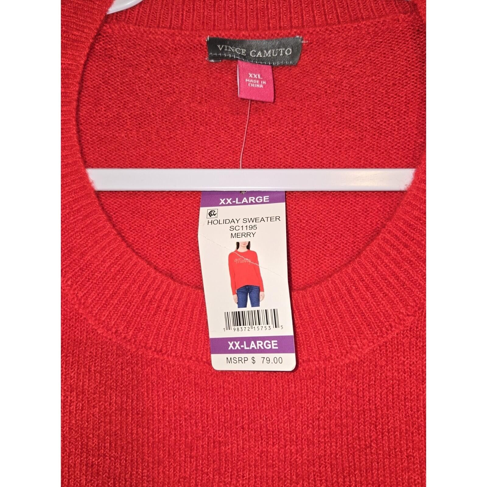 Vince Camuto Vince Camuto Womens Red Merry Beaded Holiday Sweater XXL Size XXL / US 16-18 / IT 52-54 - 3 Thumbnail
