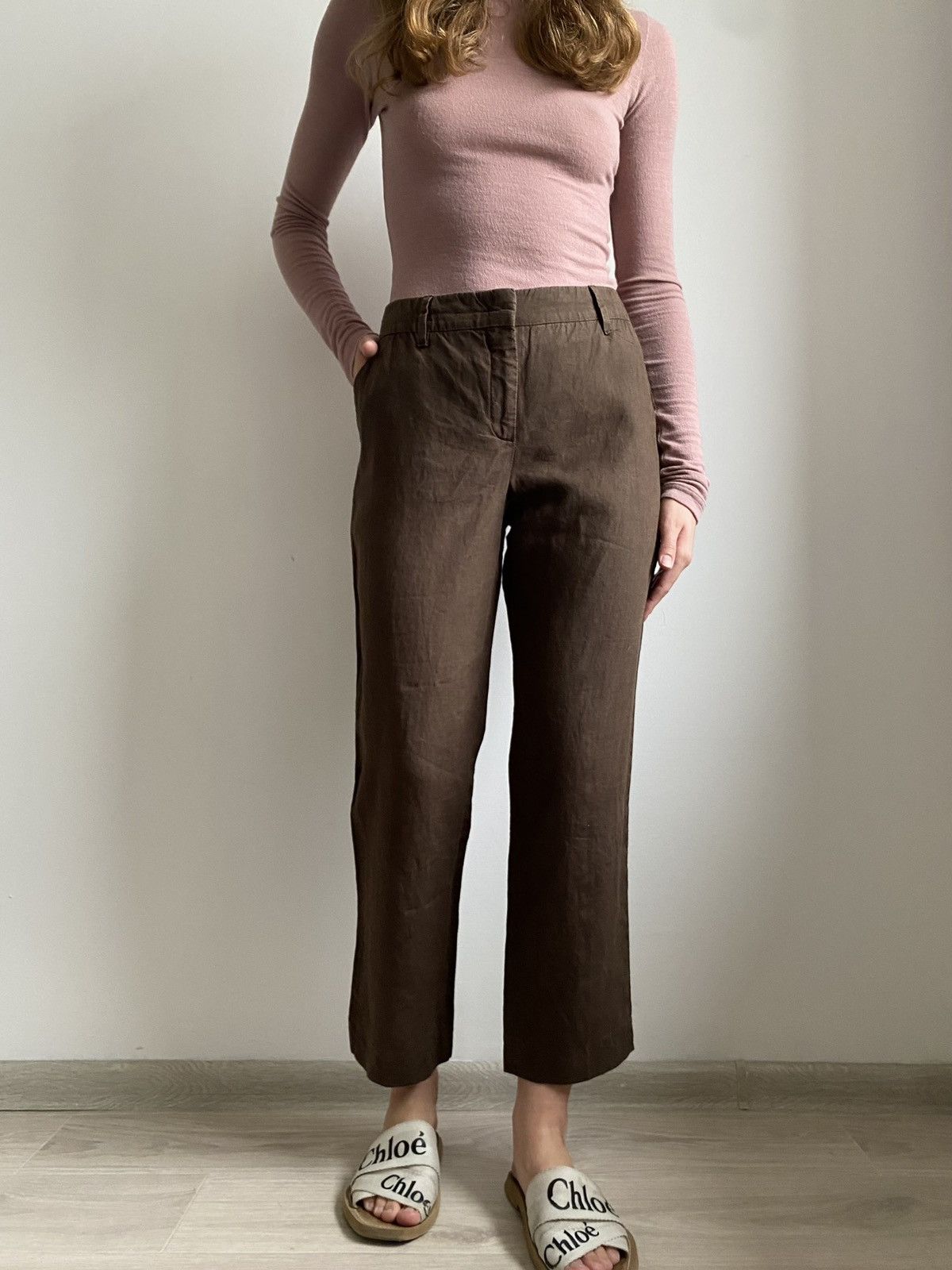 Prada PRADA WOMEN CROPPED PANTS BROWN LINEN FLAT FRONT IT 46 XL Size 32" / US 10 / IT 46 - 6 Thumbnail