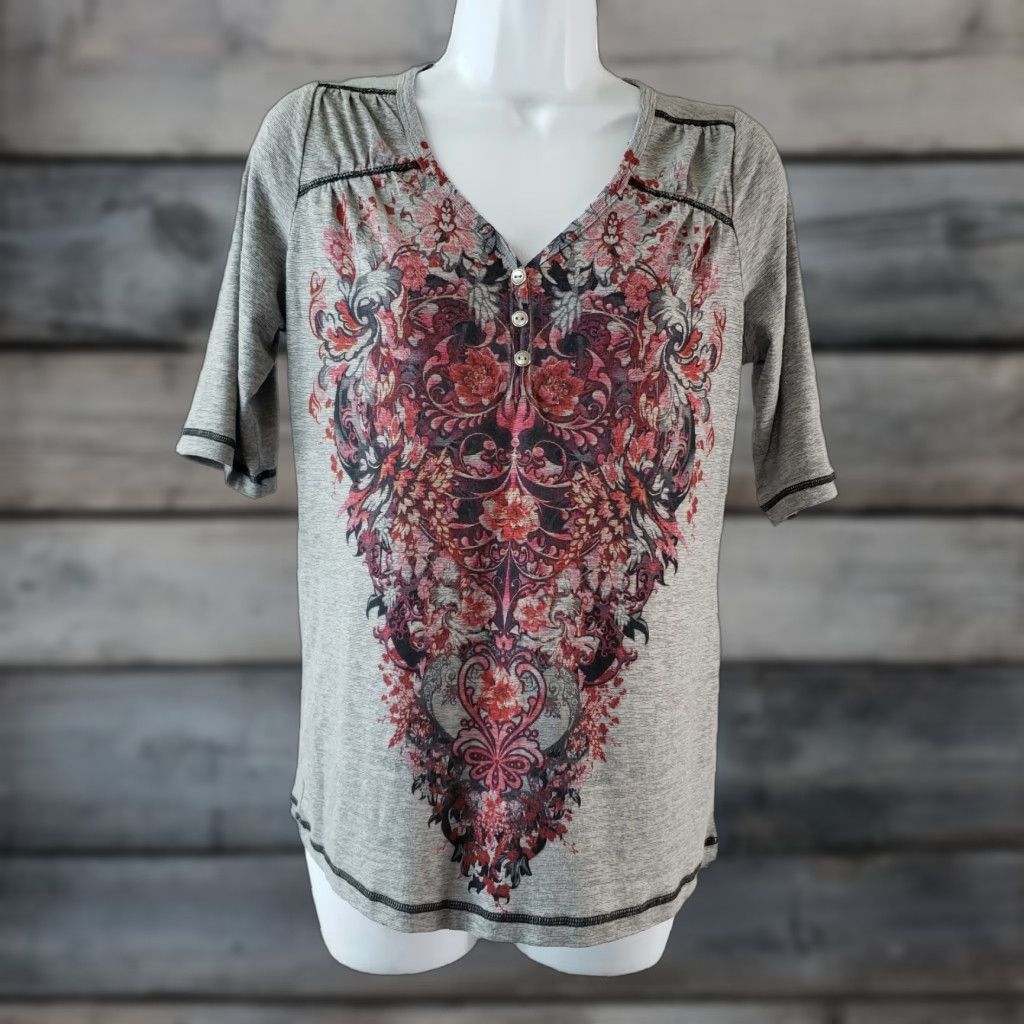 Vintage Unity World Wear Womens Top Shirt XS Small Gray Floral Half Sleeves Size S / US 4 / IT 40 - 1 Thumbnail