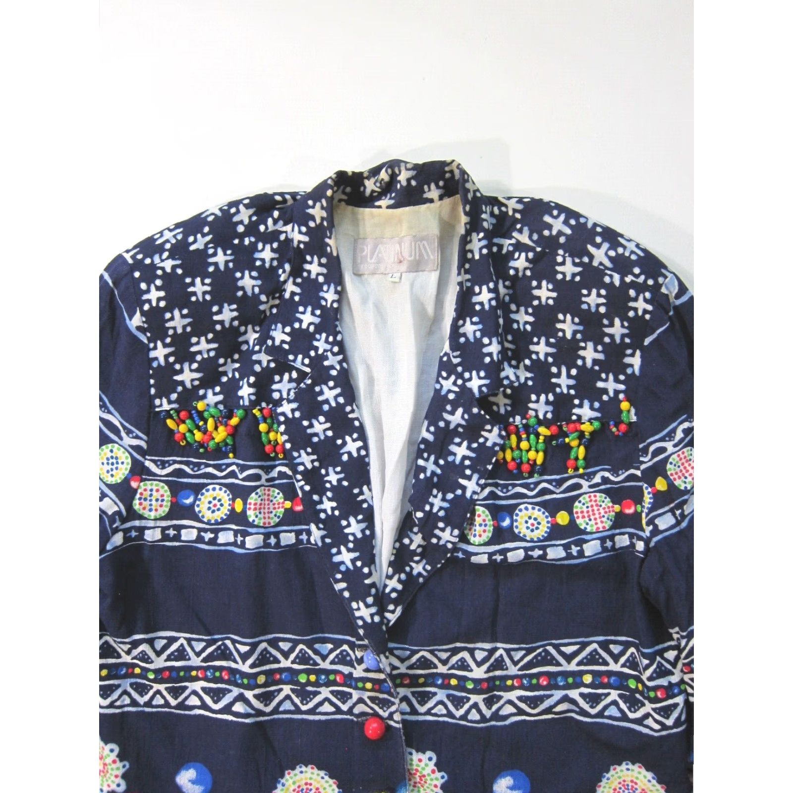 Vintage VINTAGE Platinum Dorothy Schoelen Blue Yellow Beaded Lagenlook Blazer Jacket Women Large Size L / US 10 / IT 46 - 6 Thumbnail
