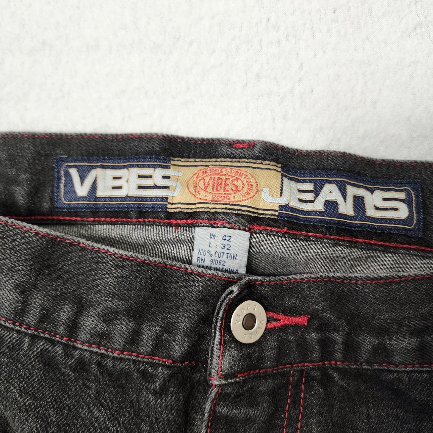 VIBE VINTAGE Vibes Jeans Mens 42x32 Black Red Carpenter Grunge Skater Utility Wide-Leg Size US 42 / EU 58 - 3 Thumbnail
