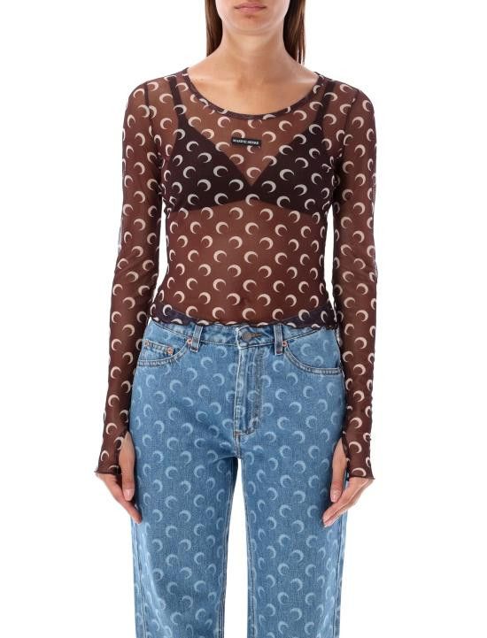 Tシャツ・カットソー MARINE SERRE Women Tops WTS012A CJER0054 BR30 Brown Marine Serre MARINE SERRE Women Tops WTS012A CJER0054BR30