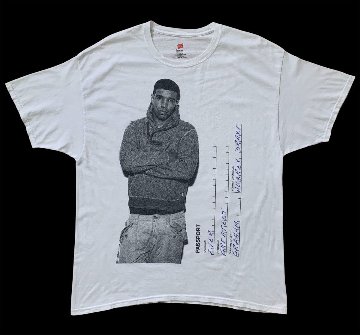 Hanes Vintage Rap Tee Drake Passport Print T Shirt Size US XL / EU 56 / 4 - 1 Thumbnail