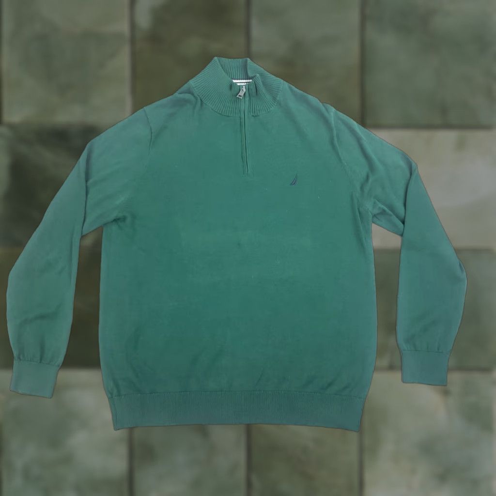Nautica Nautica Mens Sweater Large Extra Large Green 1/4 Zip Long Sleeve Mock Neck Lightweight Size US L / EU 52-54 / 3 - 1 Thumbnail