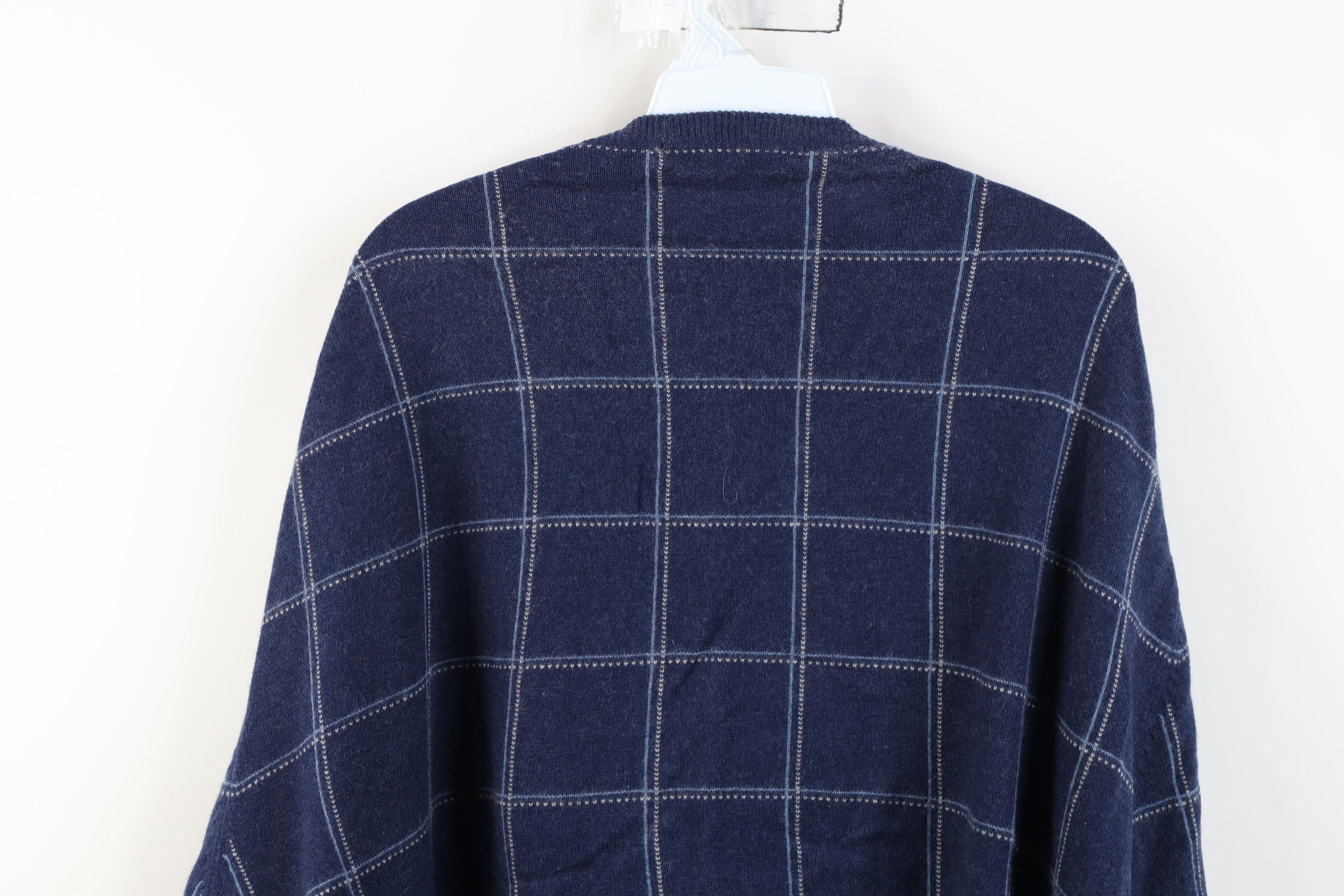 Vintage Vintage 90s Streetwear Knit Crewneck Sweater Blue Plaid Size US XXL / EU 58 / 5 - 10 Thumbnail