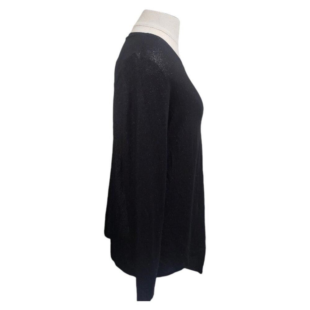 Chicos CT1839 Chico's Black Glittered Long Sleeve Crew Neck Top M Size M / US 6-8 / IT 42-44 - 3 Thumbnail
