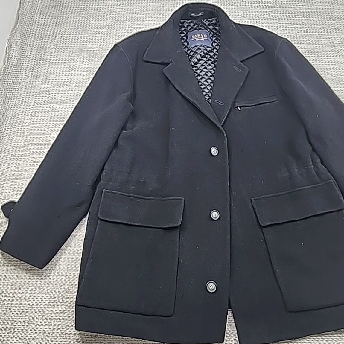 Vintage VINTAGE Sanyo Overcoat Mens Coat Wool Cashmere Blend Trench Long Button Front Large Black Stand-Up Collar Size US L / EU 52-54 / 3 - 3 Thumbnail