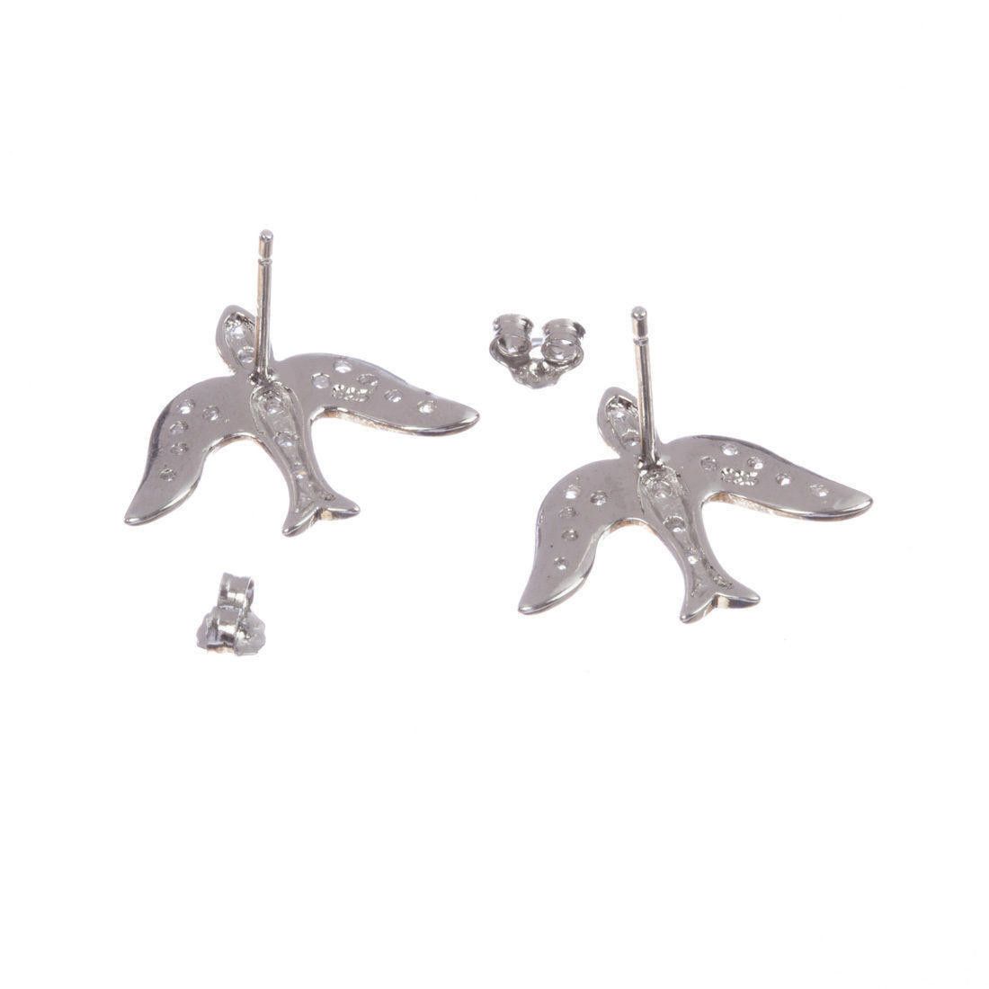 Designer Sterling Silver Dove Bird Cubic Zirconia Earrings Size ONE SIZE - 3 Thumbnail