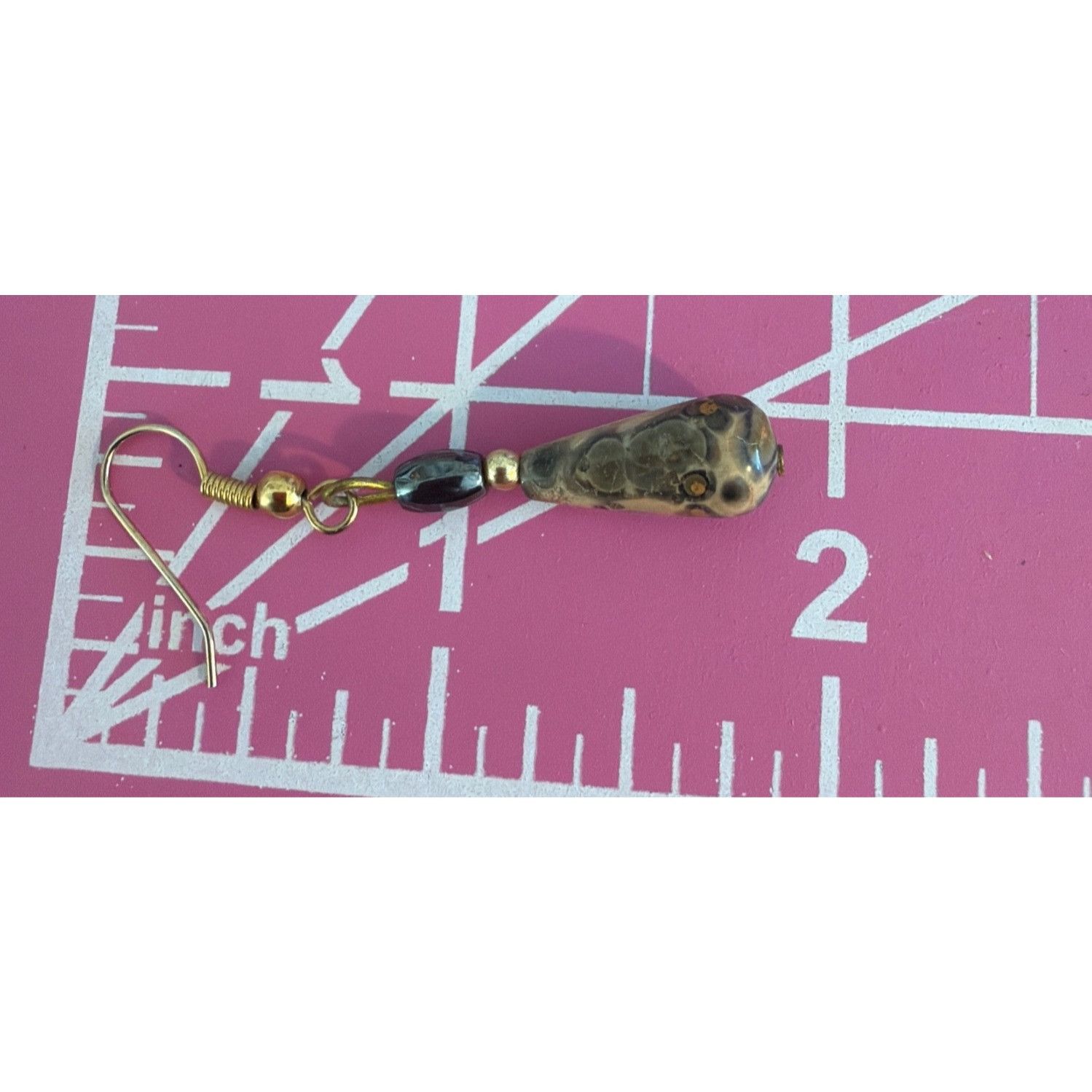 Other Vintage Gold Tone Leopardskin Jasper Hematite Dangle Earring Size ONE SIZE - 4 Thumbnail