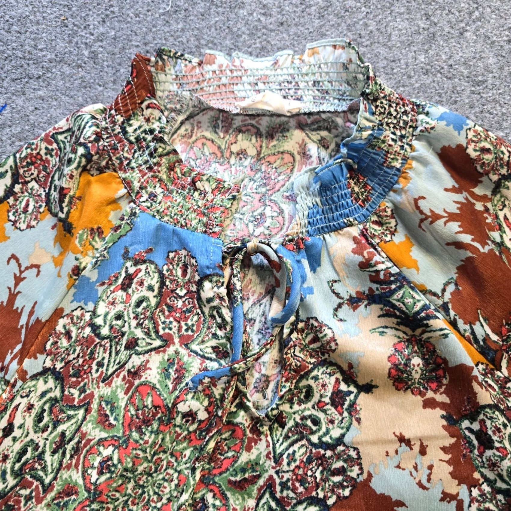 Vintage Everleigh Top Womens S Brown Size Blue Paisley Floral Satin Peasant Casual Size S / US 4 / IT 40 - 2 Thumbnail