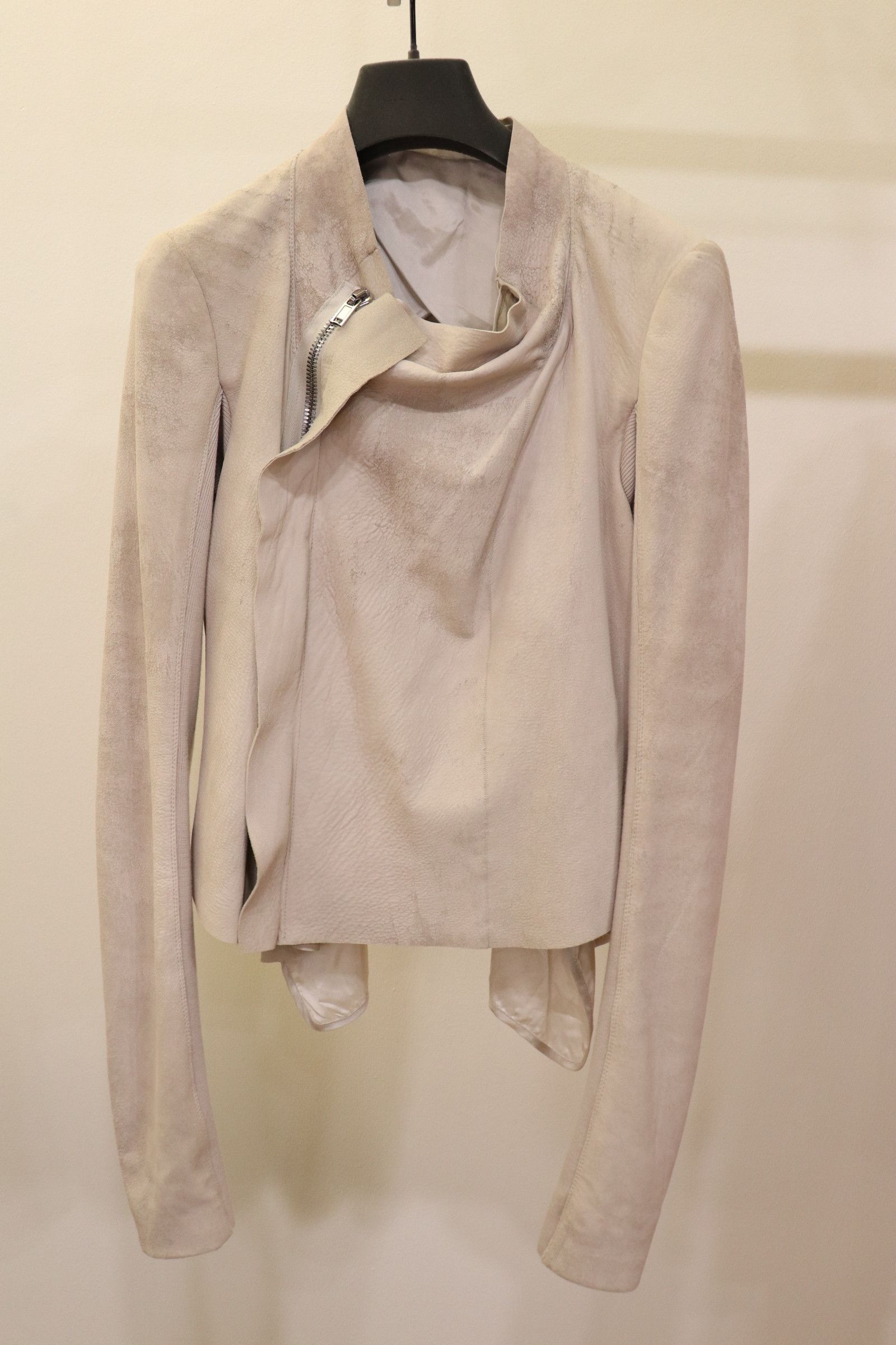 image of Rick Owens Leather Jacket in Pearl, Women's (Size Medium)