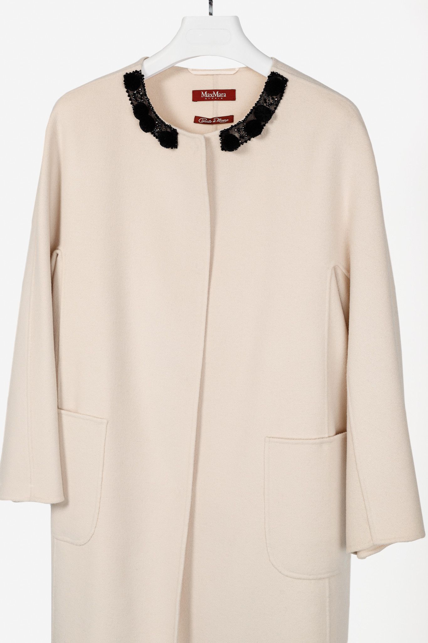 Max Mara Max Mara Studio Beige Wool Embellished-Neck Coat Size XL / US 12-14 / IT 48-50 - 3 Thumbnail
