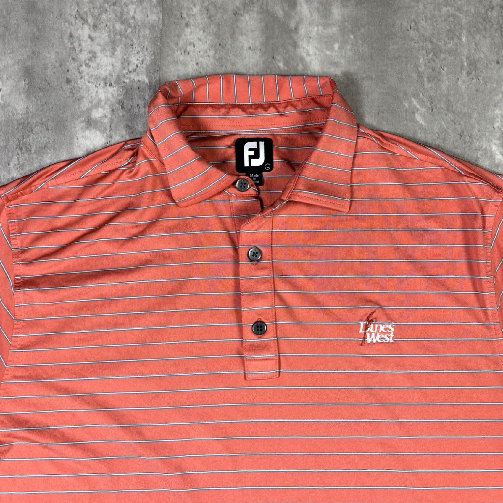 Vintage FJ Polo Shirt Mens L Orange Striped Collared Dri Fit Golf Shirt Vintage No Dunes West Size US L / EU 52-54 / 3 - 2 Thumbnail