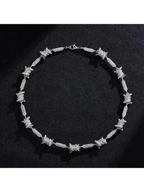 Jewelry Bling Crystal Barbed Wire Link Choker Necklace Size ONE SIZE - 1 Thumbnail