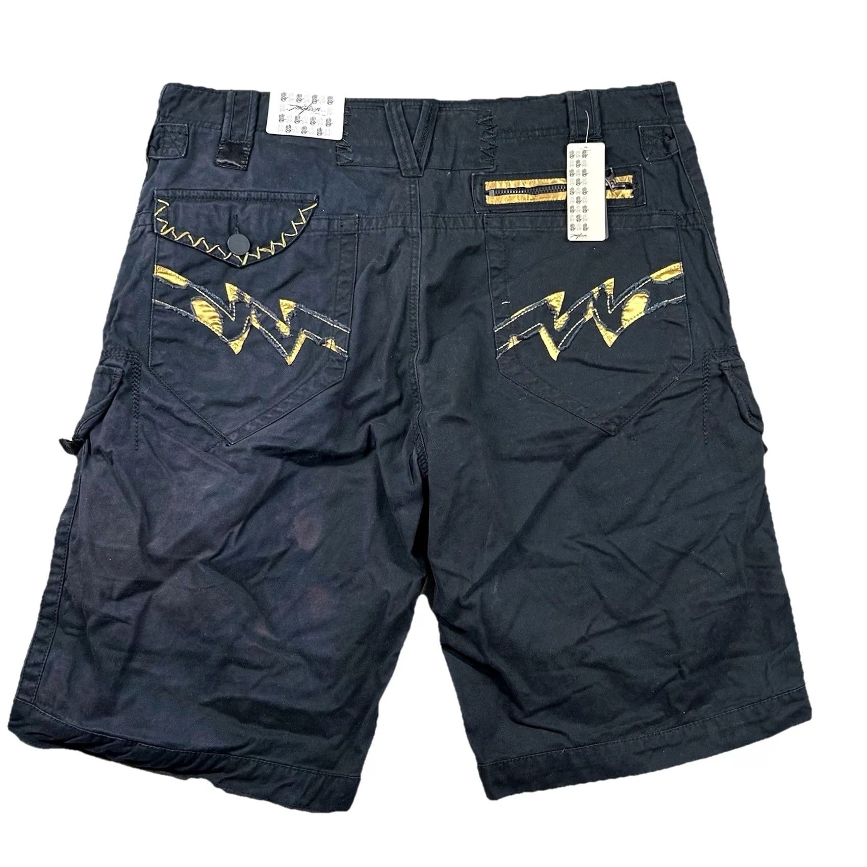 Vintage VINTAGE Miskeen Shorts Mens 40 Cargo Hip Hop Skater Black Gold Embroidery Relaxed Baggy Size US 40 / EU 56 - 2 Thumbnail