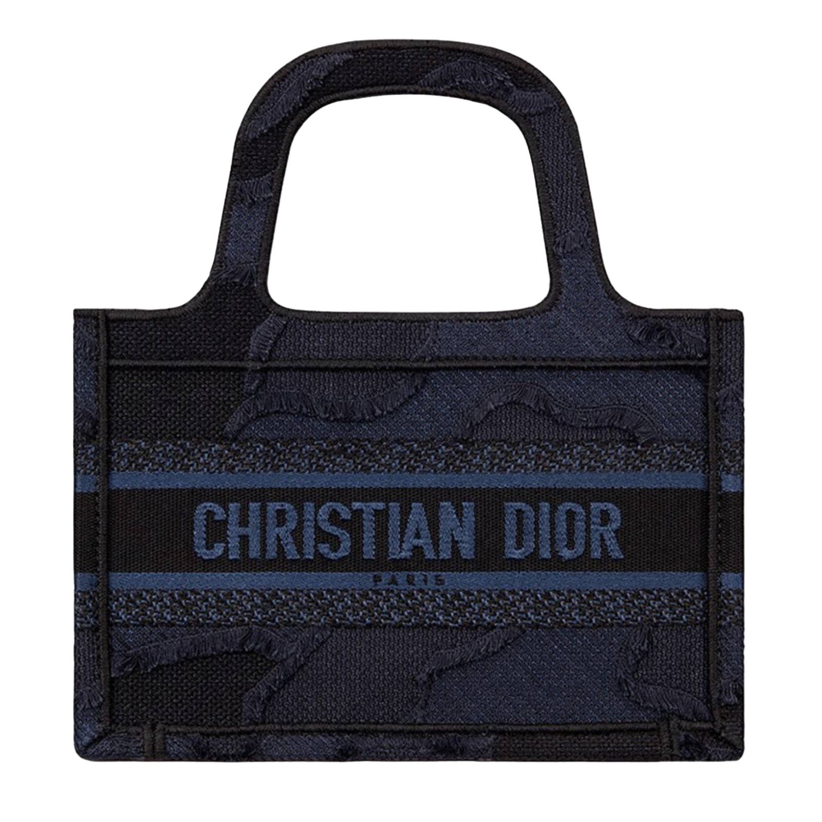 Christian Dior Oblique Wave Denim Dark Blue Book Tote Bag
