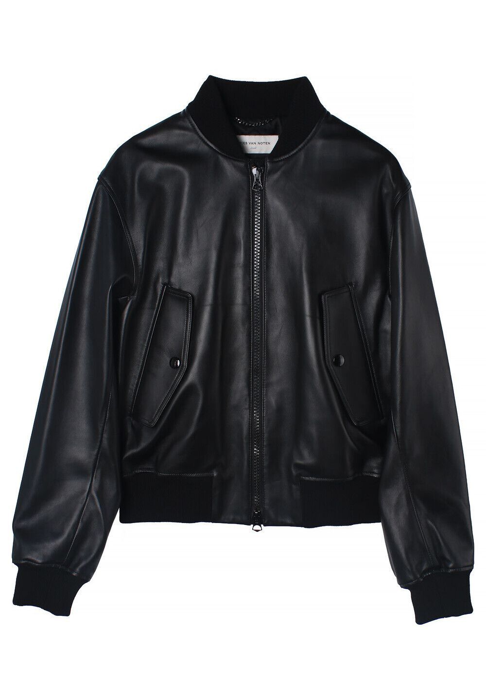 Dries Van Noten Lanvers Leather Bomber Jacket Black, Women's