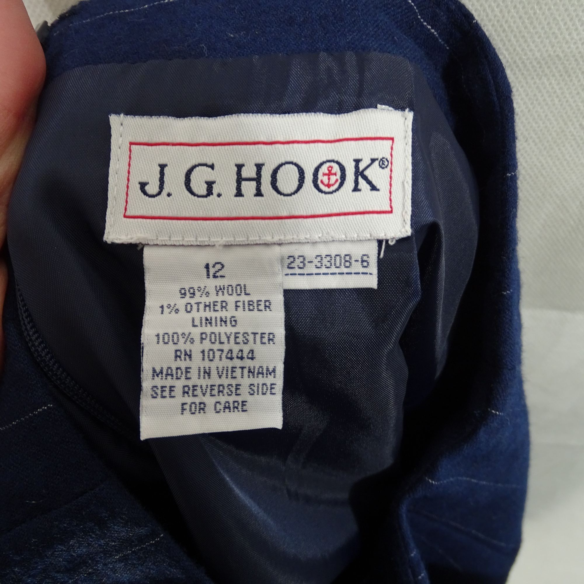 Other Vintage JG Hook Navy Blue Wool Pinstripe Pencil Skirt 12 Size 34" / US 12 / IT 48 - 5 Thumbnail