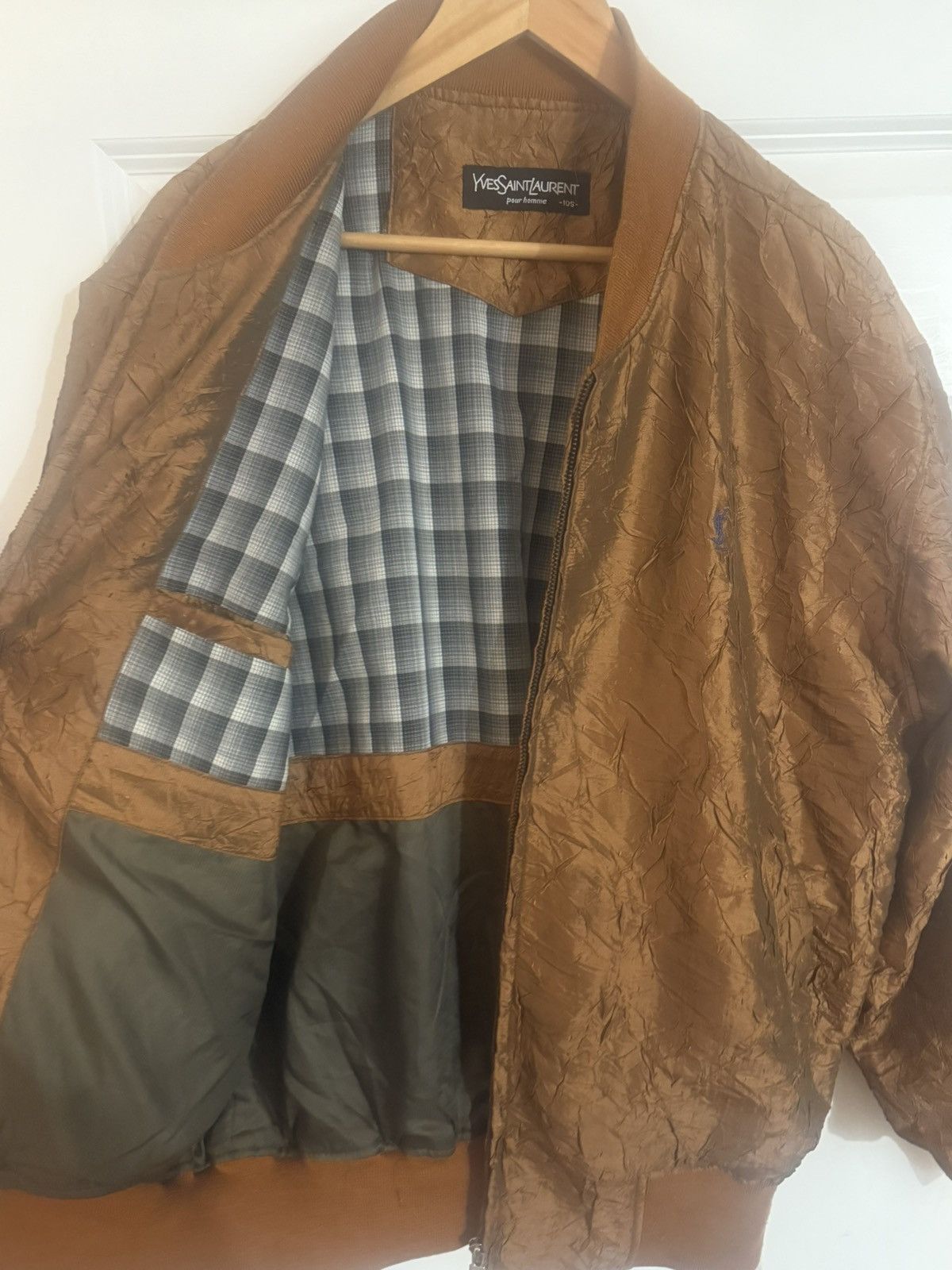 Saint Laurent Paris YSL metallic golden crinkled texture bomber jacket Size US L / EU 52-54 / 3 - 9 Thumbnail