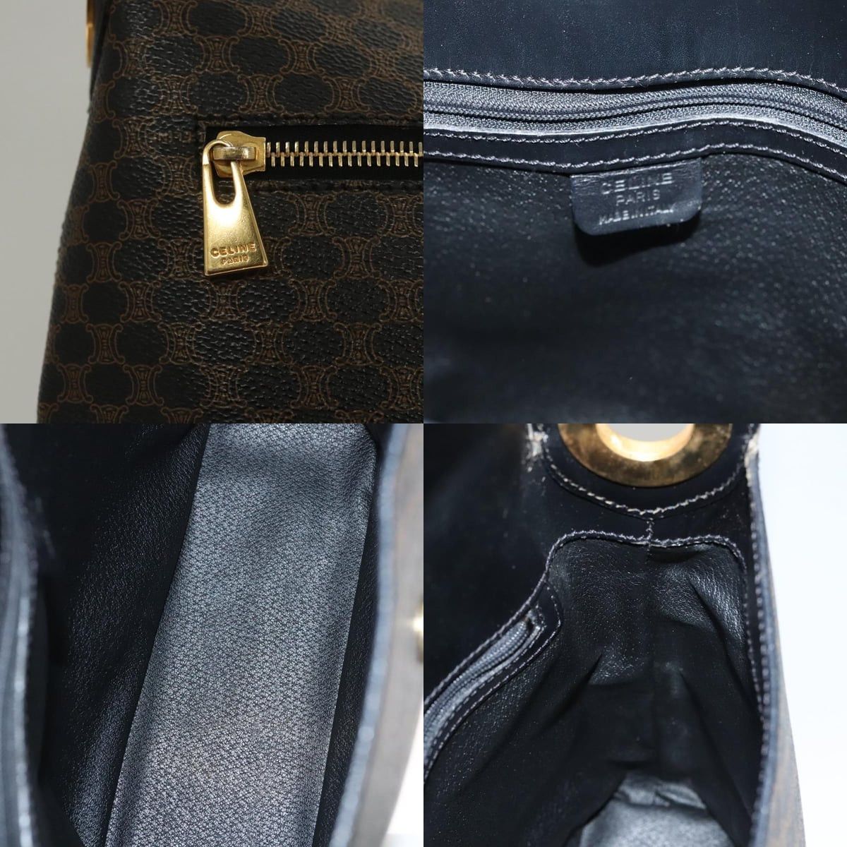 Celine CELINE Macadam Canvas Shoulder Bag Pvc Leather Black Gold Size ONE SIZE - 11 Thumbnail
