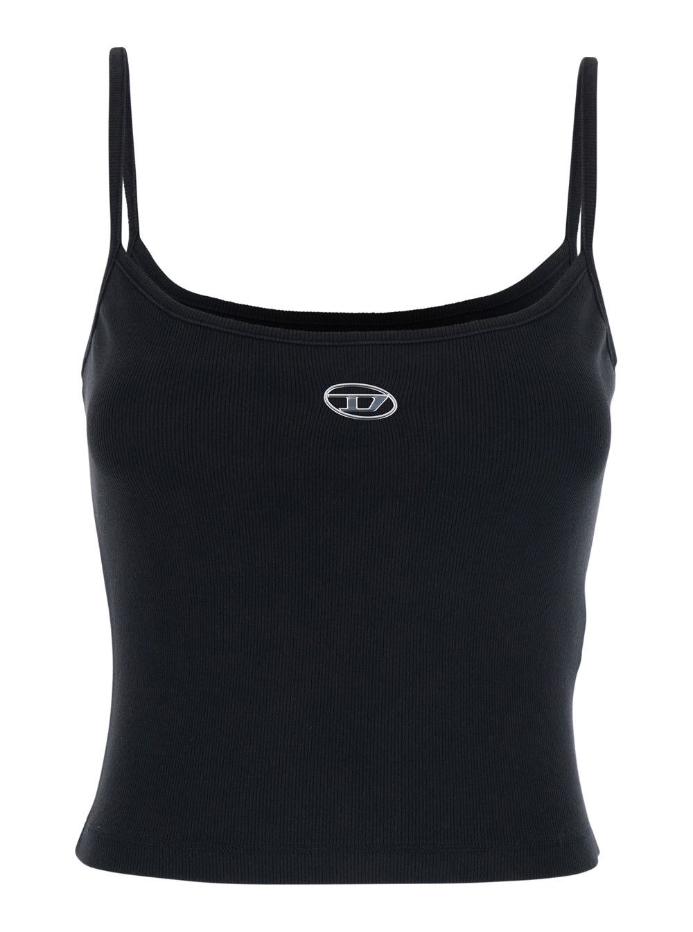Black Top with Thin Straps and D-Logo Plaque on the Front in Cotton Woman