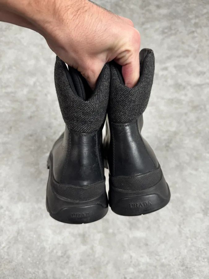 Prada FW1999 Prada Black Leather Vibram Hiking Boots Size US 7.5 / EU 40-41 - 4 Thumbnail