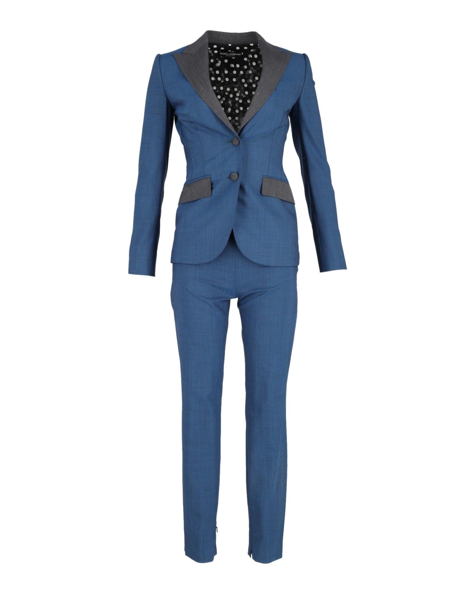 image of Dolce Gabbana Blue Cotton Blazer And Trousers Set By Dolce & Gabbana in Blue/Light Blue, Women's (S