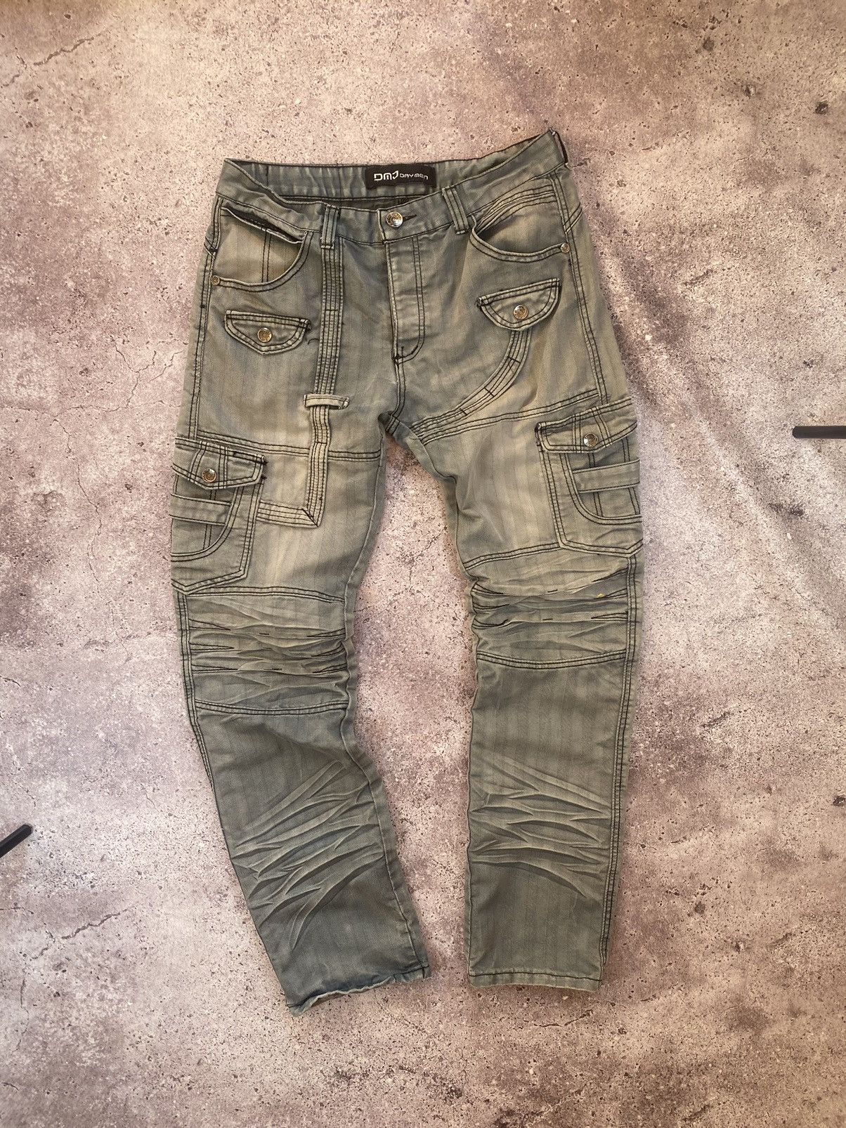 Pre-owned Avant Garde Y2k Pants Multi Pocket Japanese Jeans In Grey