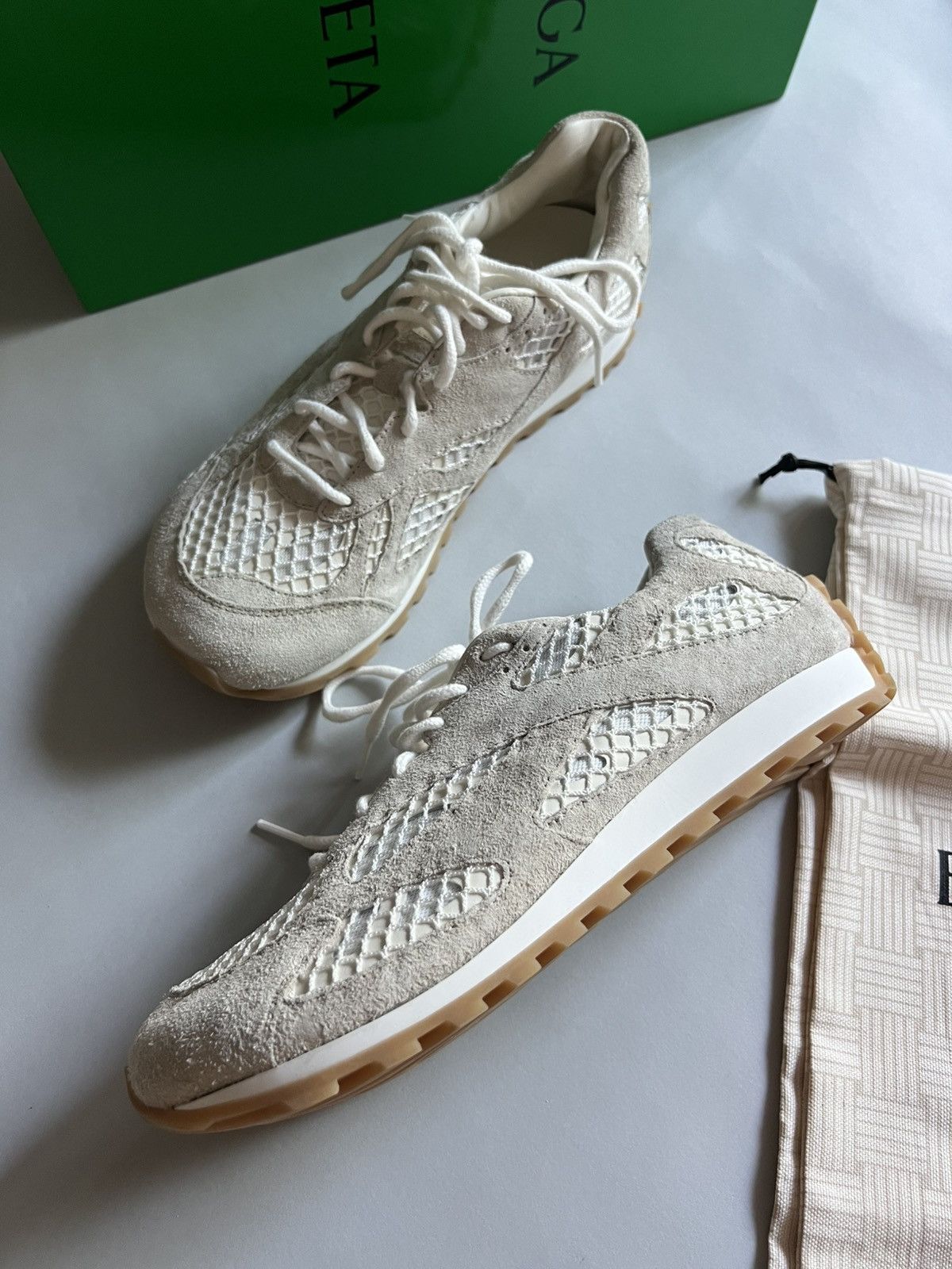 Bottega Veneta Orbit Suede Sneakers in white mesh Size US 8 / EU 41 - 4 Thumbnail