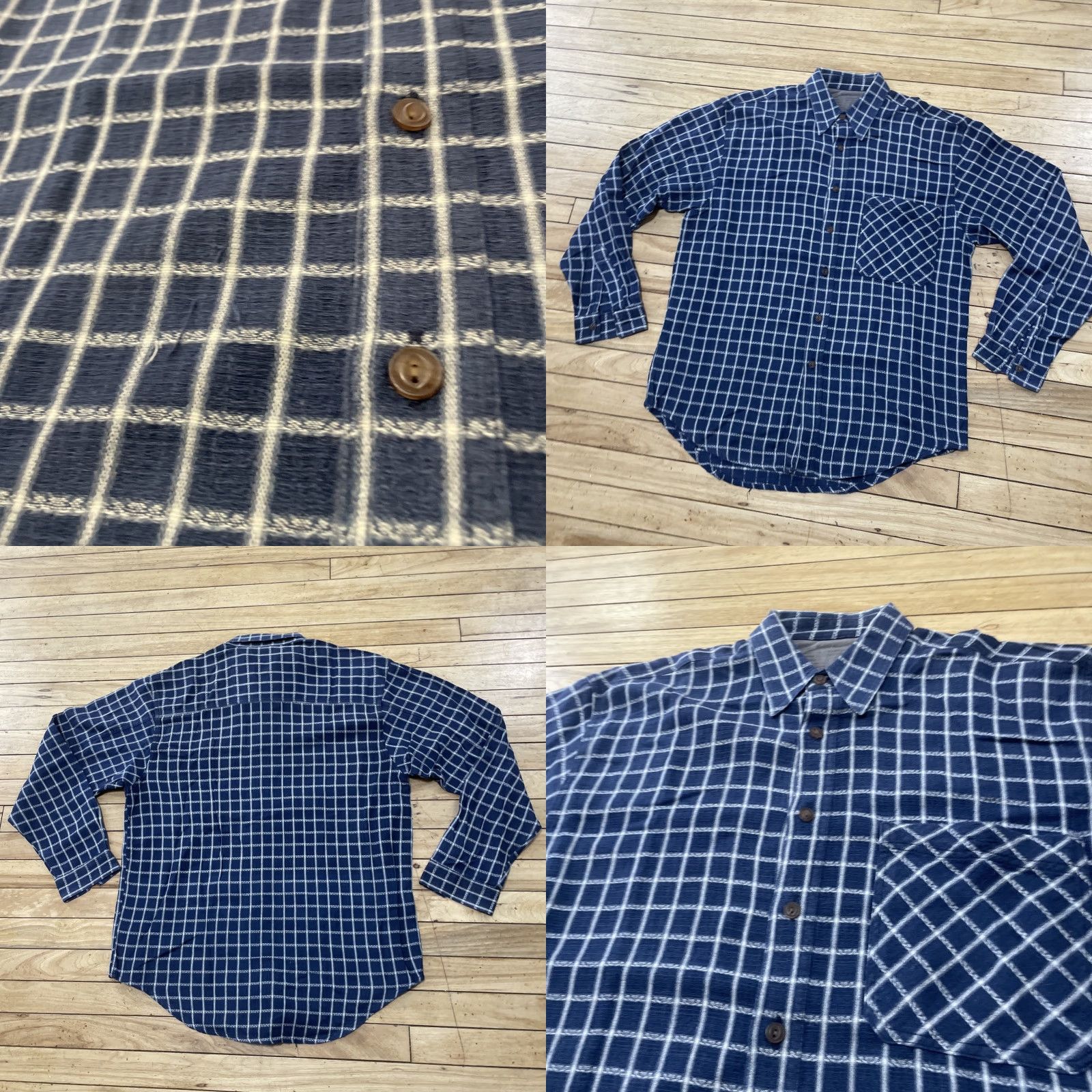 Bugle Boy VINTAGE Bugle Boy Chain Print Stitch Men M Western Equestrian Blue White Check Plaid Shirt Size ONE SIZE - 10 Thumbnail