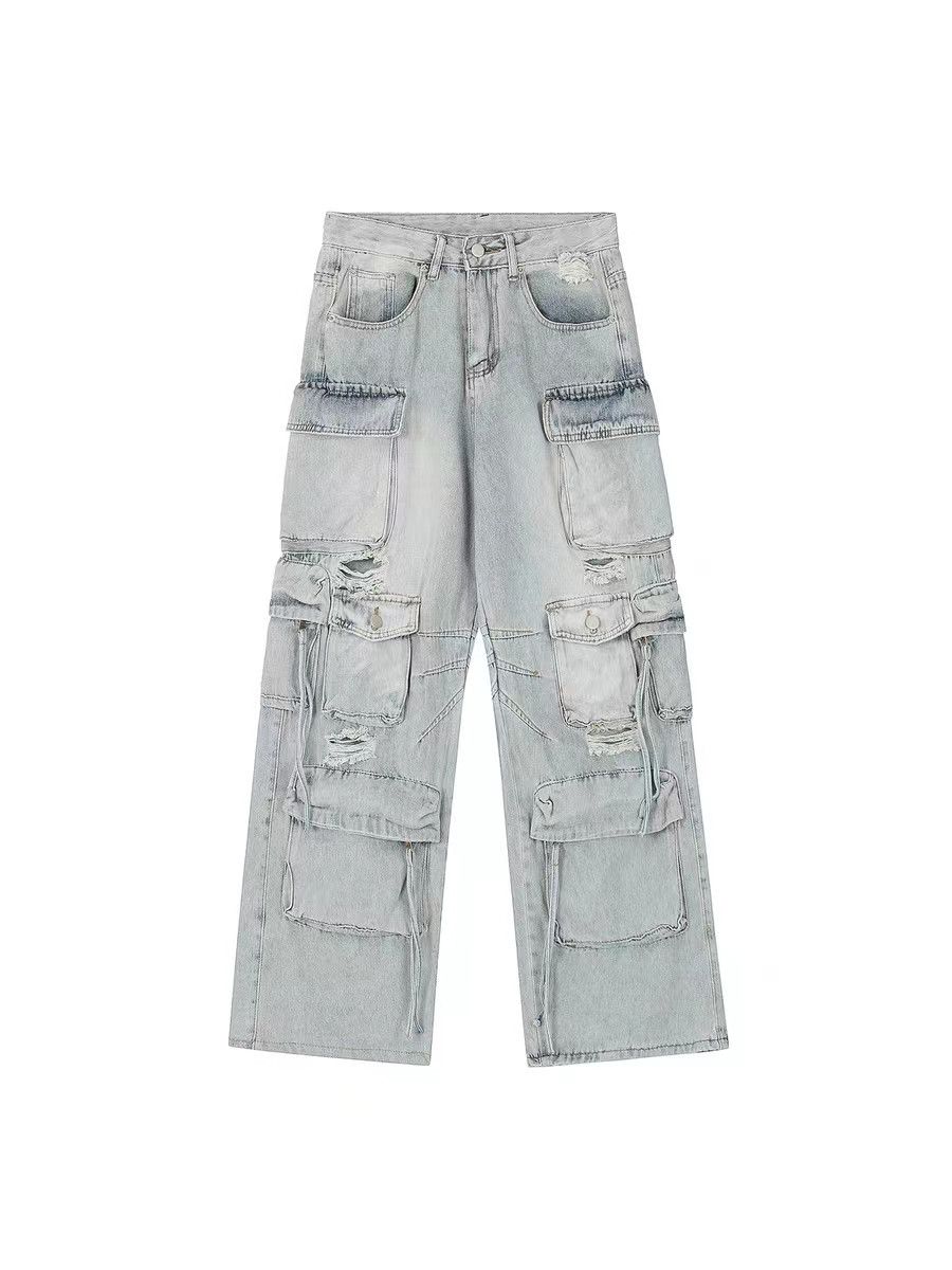 Japanese Brand × Jean Retro heavy industry beggar ripped workwear wide leg jeans Size US 30 / EU 46 - 8 Thumbnail