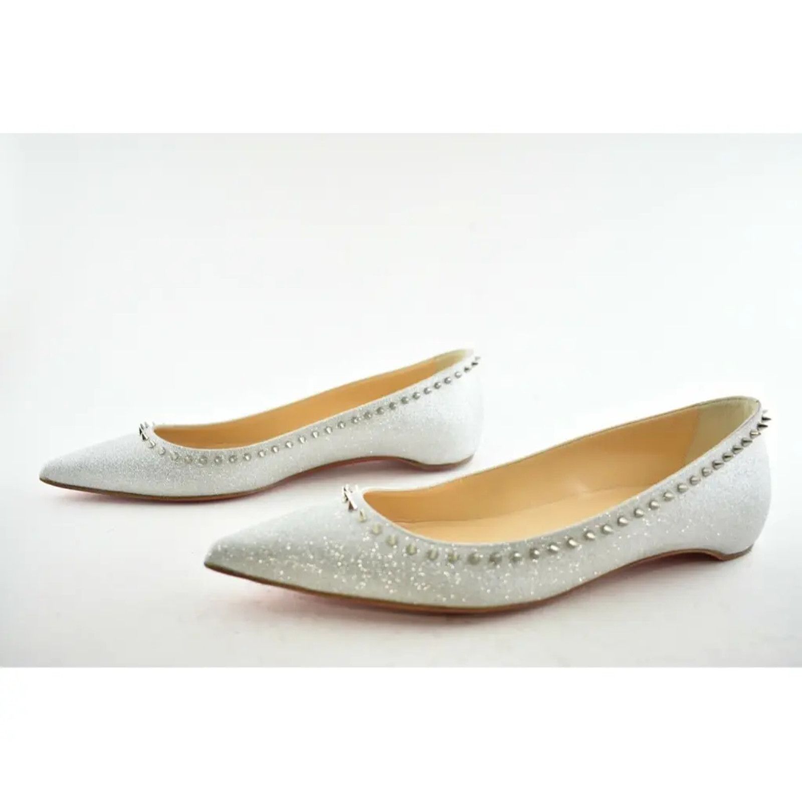Christian Louboutin Christian Louboutin Anjalina Flat Silver Glitter Spike Size US 8.5 / IT 38.5 - 10 Thumbnail