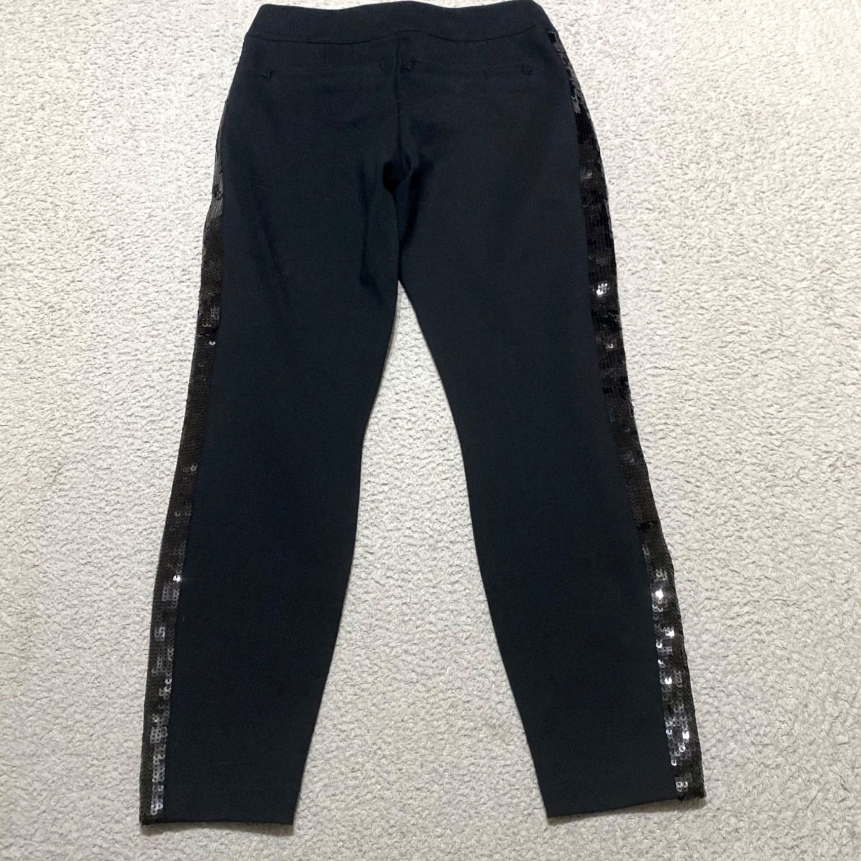 Spanx Spanx Womens Leggings Black Sequin Stripe Slim Pull On XS S Image: Spanx Womens Small Pants Black Leggings Black Skinny Sequin Striped Pull On Size 42" / US 20 - 2 Thumbnail