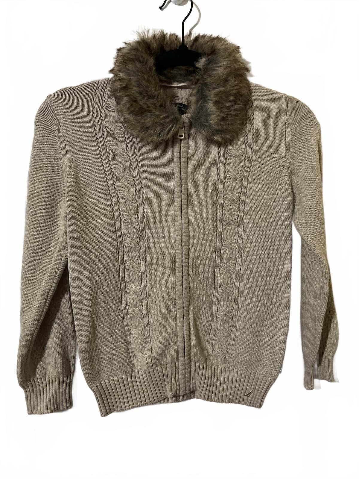 Nautica Nautica Girls 6X Beige Knit Zip-Up Sweater with Faux Fur Zip Size ONE SIZE - 2 Thumbnail