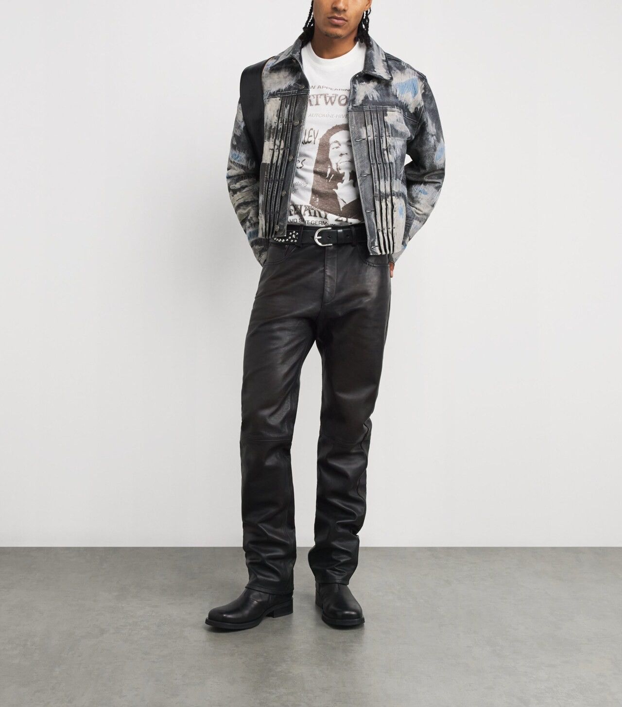 424 Trompe-l'oeil Denim-Effect Leather Trucker Jacket Blue Size US L / EU 52-54 / 3 - 7 Thumbnail