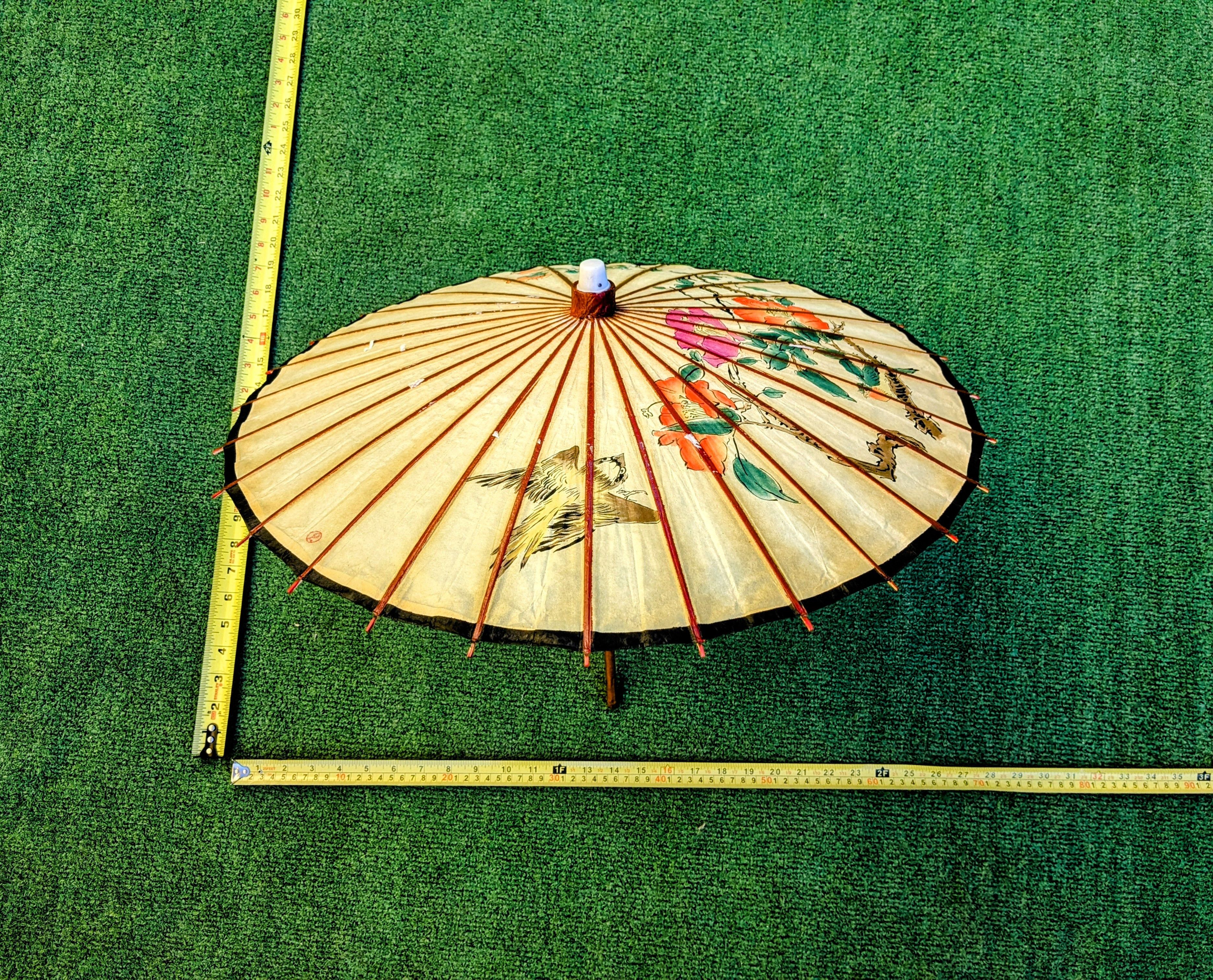 Vintage Sparrow & Flowers Small Bamboo Wax Paper Parasol Umbrella Size ONE SIZE - 2 Thumbnail