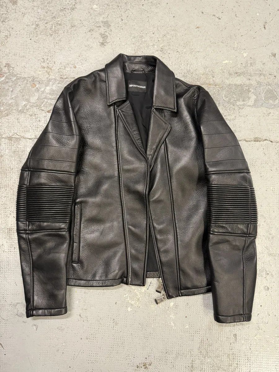 Emporio Armani SS2015 Emporio Armani Black Asymmetrical Biker Leather Jacket Size US L / EU 52-54 / 3 - 10 Thumbnail