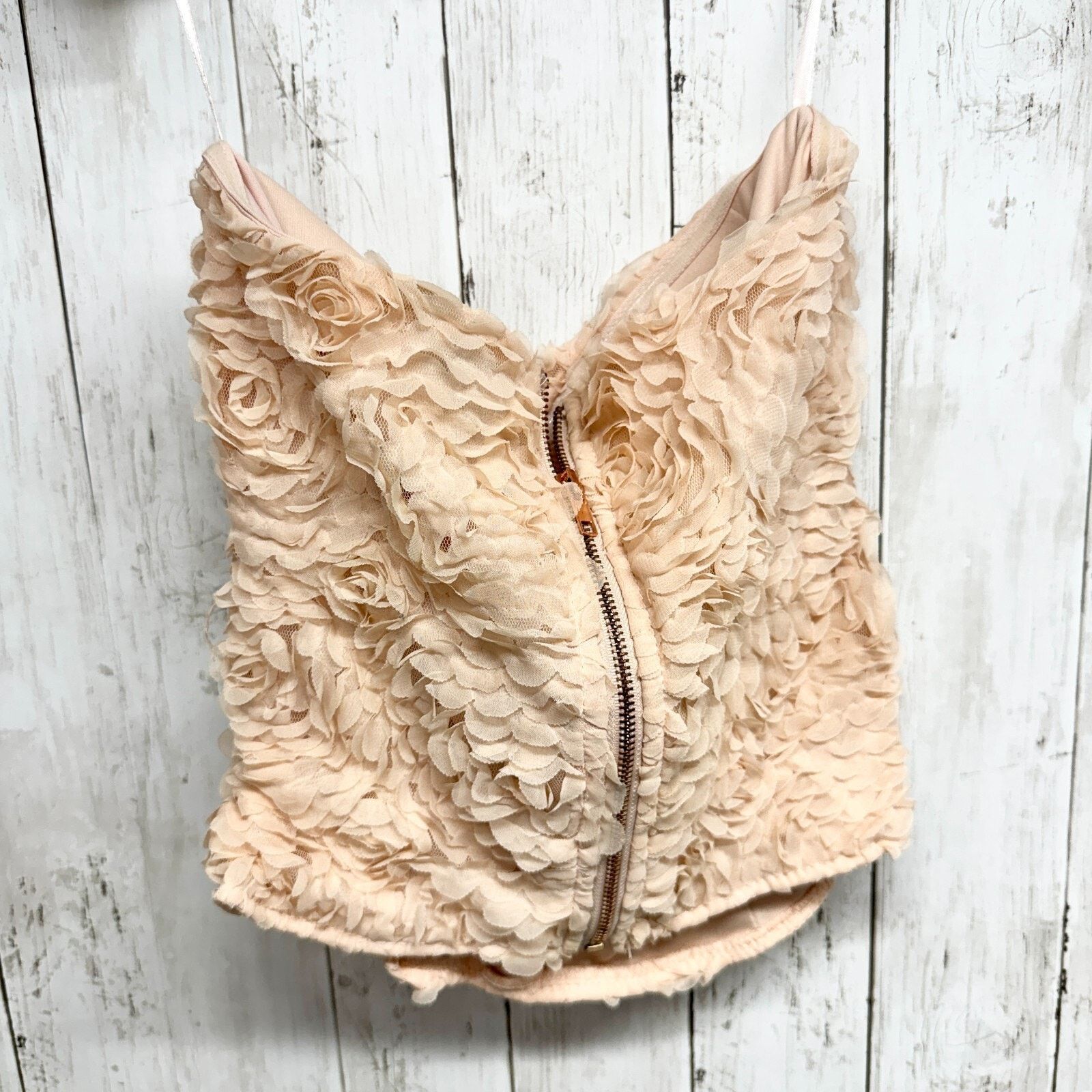 rue21 Rue 21 Top LG Floral ruffled Corset Crop Top Pink Strapless Size L / US 10 / IT 46 - 4 Thumbnail