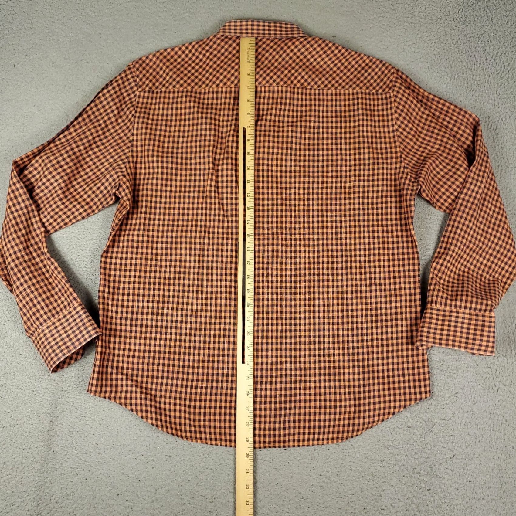 BUGATCHI Bugatchi Shirt Mens Large Orange Linen Check Button-Up Long Sleeve Size US L / EU 52-54 / 3 - 4 Thumbnail