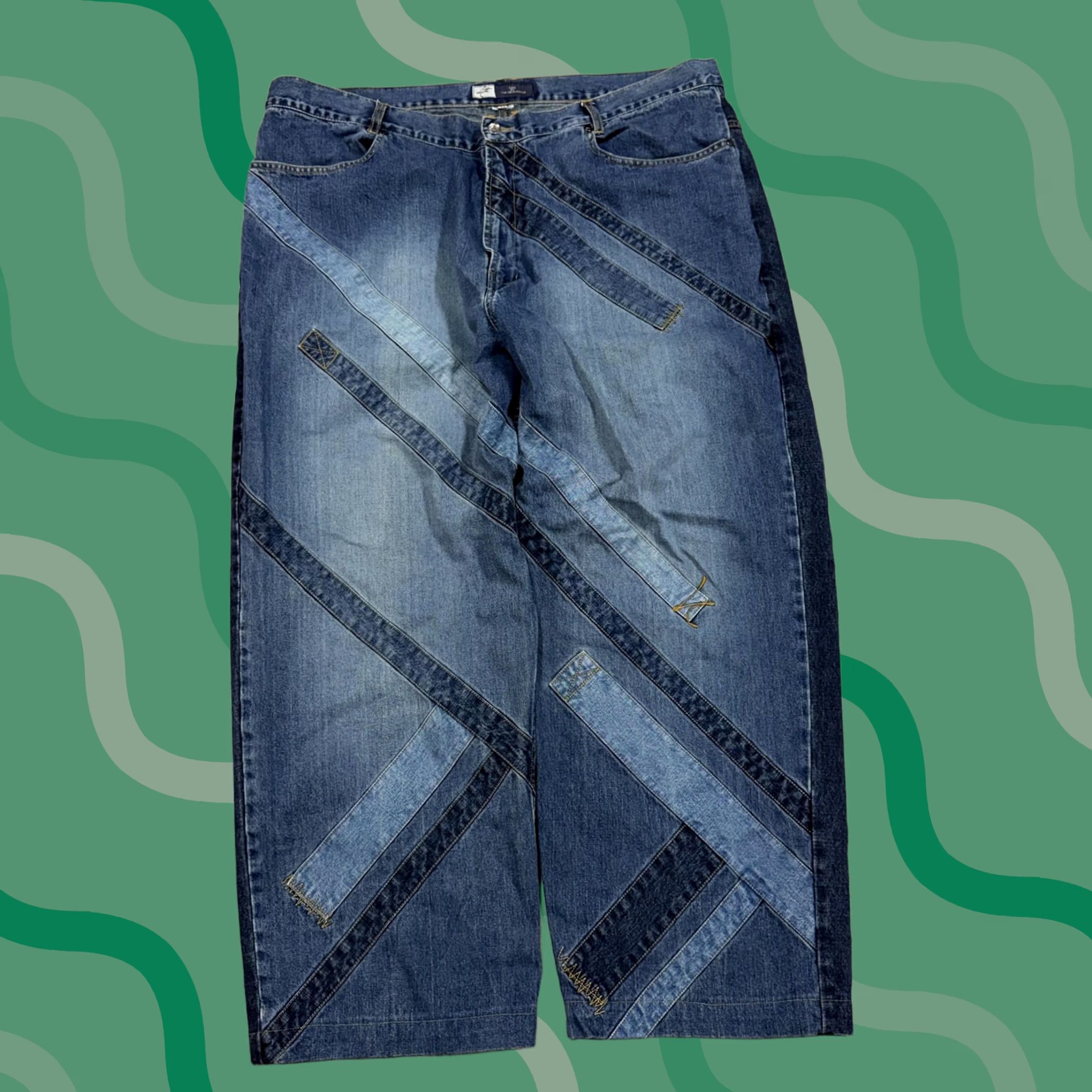 Karl Kani Karl Kani Jeans Mens 44x30 Blue Medium Wash Wide-Leg Patchwork Hip Hop Denim Shirt? Size US 44 / EU 60 - 1 Thumbnail