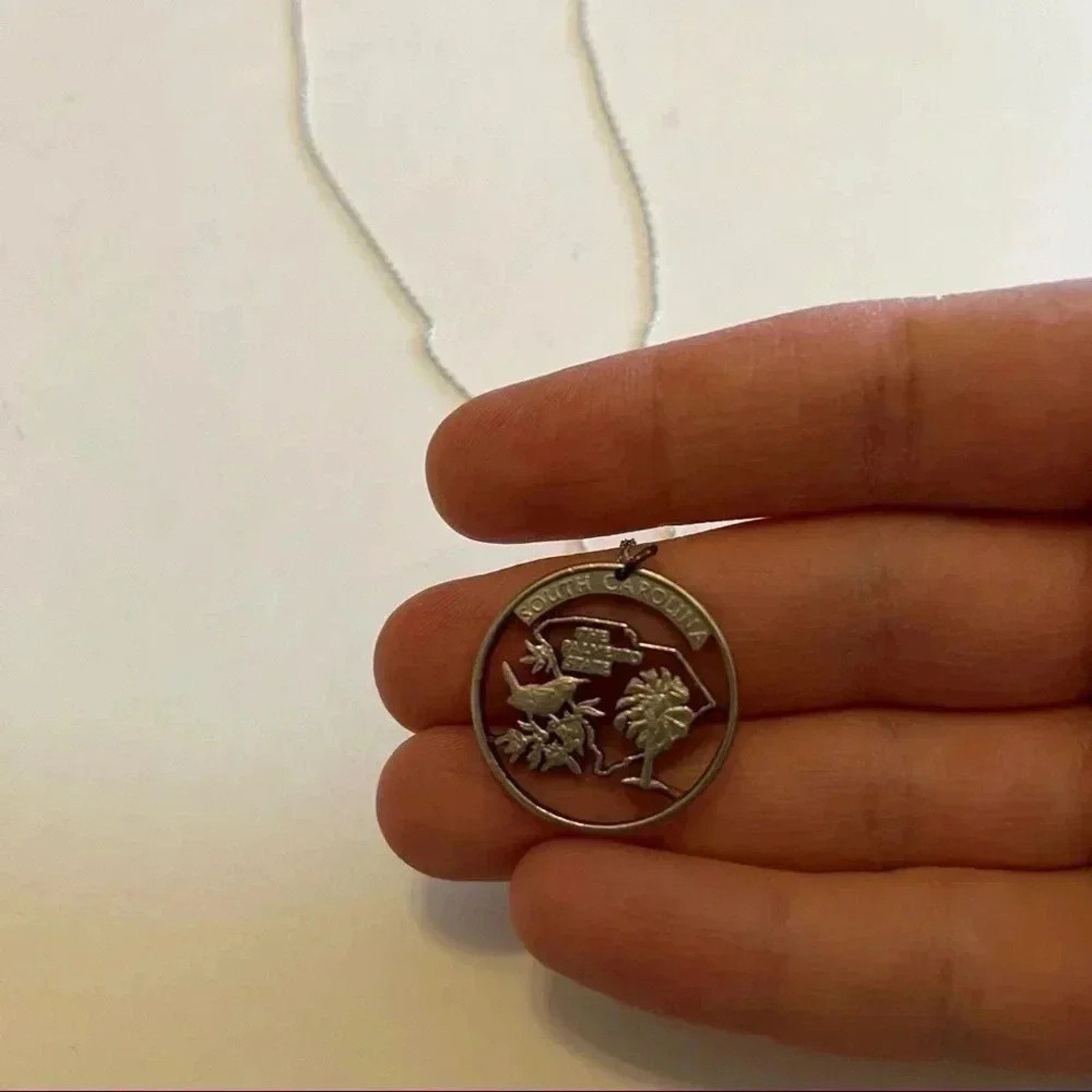Other Hand Cut SC Quarter Necklace 18 Inch Silver Tone Chain Size ONE SIZE - 4 Thumbnail